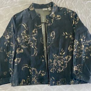 CHICO’S Denim Jacket w Gold Accents & Beading